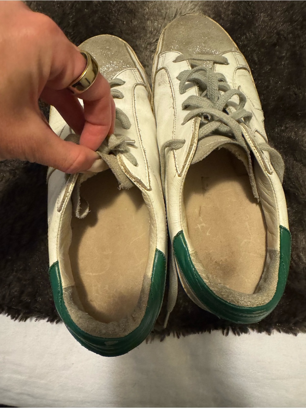 Golden Goose White Leather Sneakers with Green Heel - Picture 3 of 5